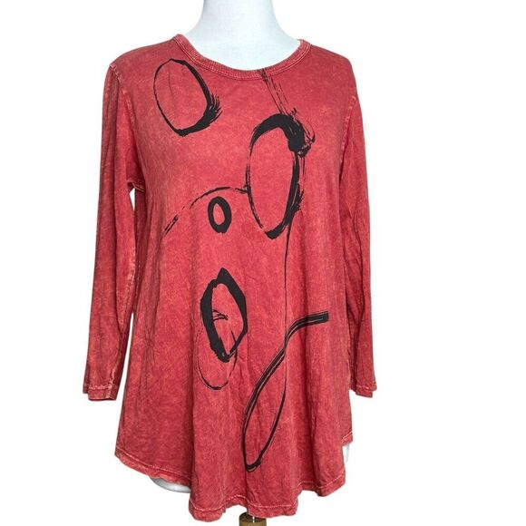 Jess &  Jane Circles Long Sleeve Tee Size Small Red - Picture 1 of 6